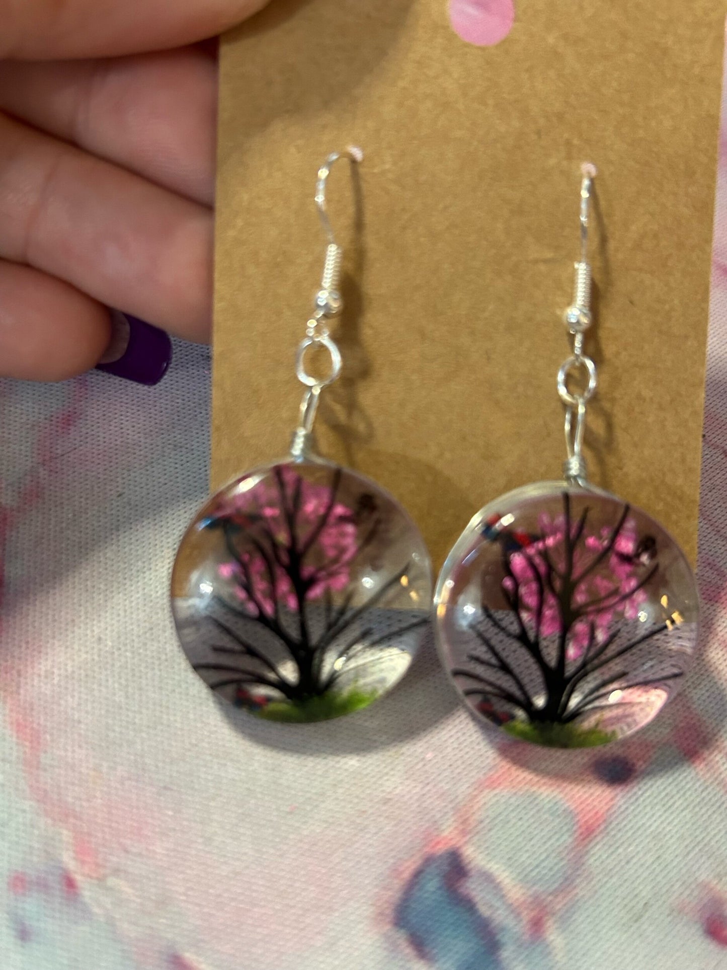 Glass pink cherry blossom earrings