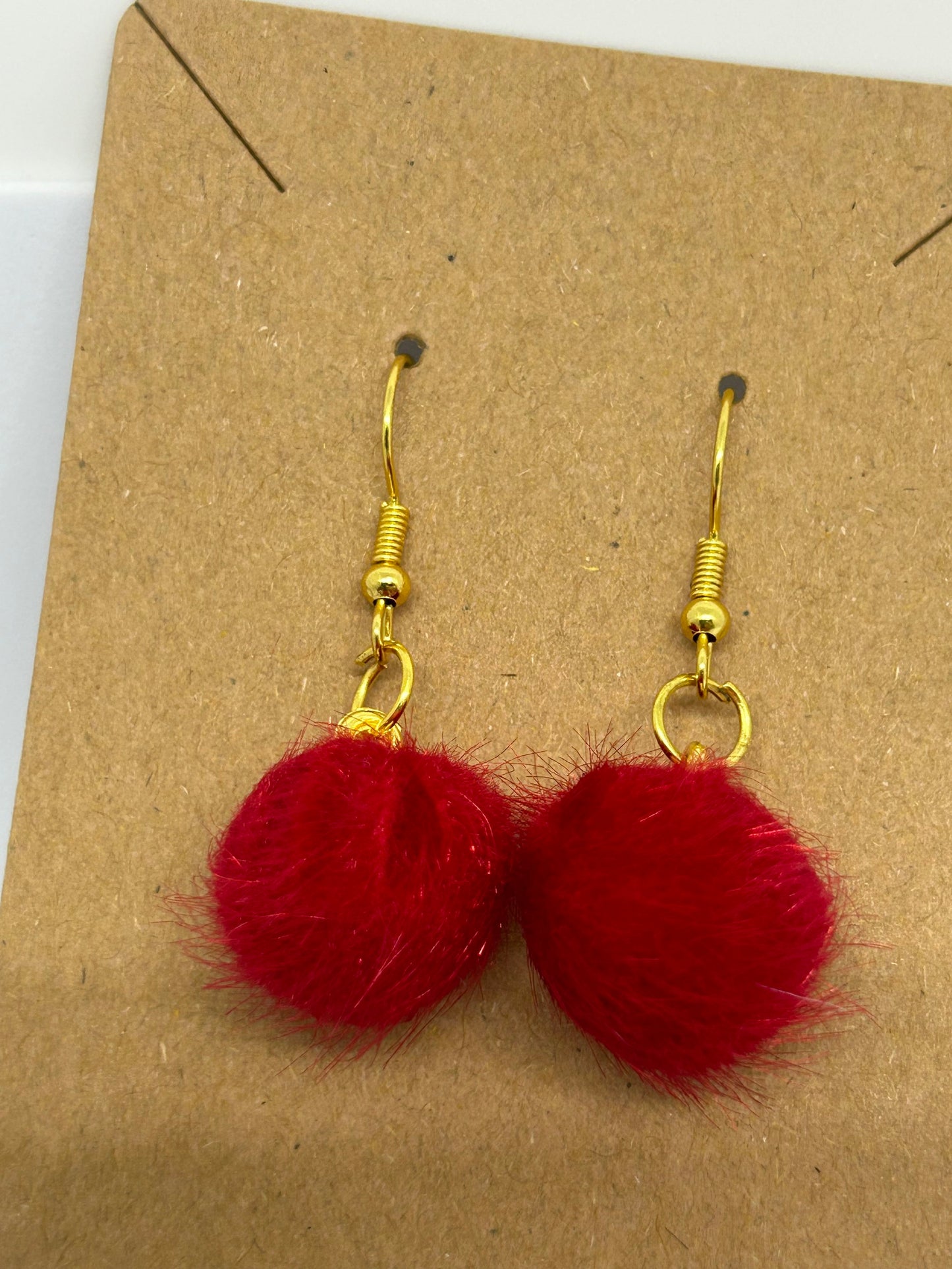 Crimson glitter pompom earrings