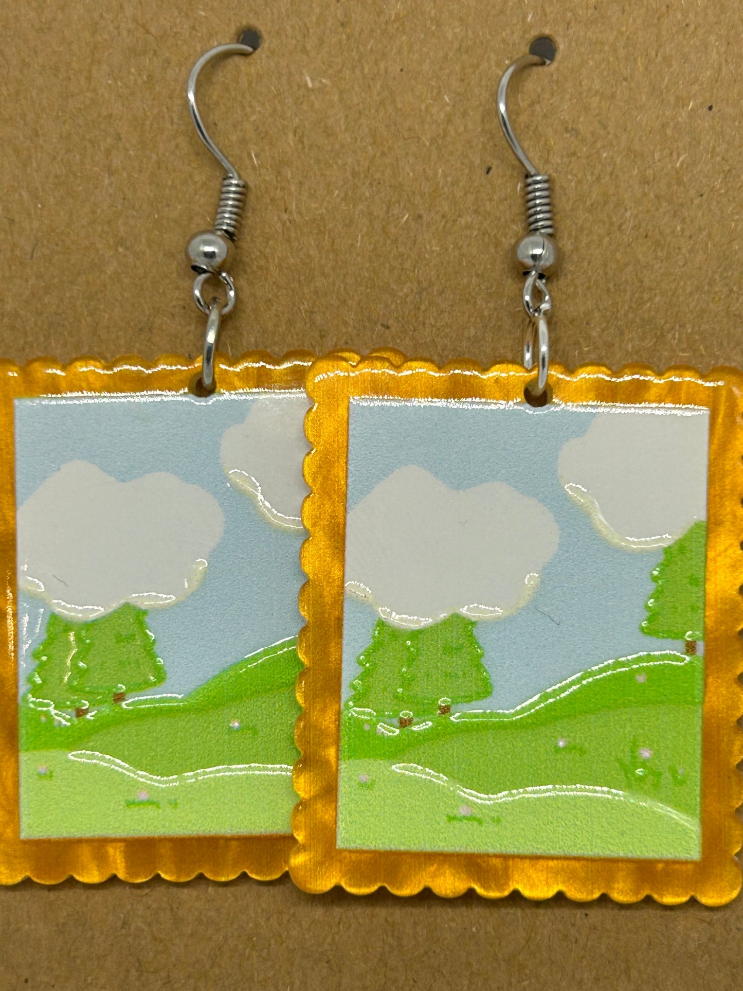 Acrylic park theme painting earring