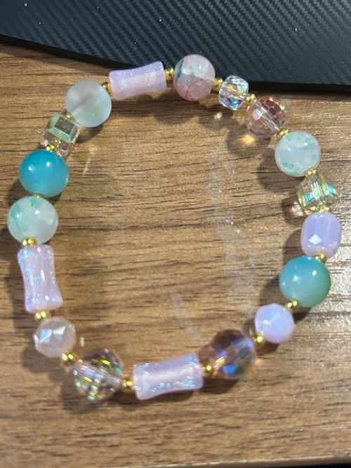 pink grean and clear glass beads