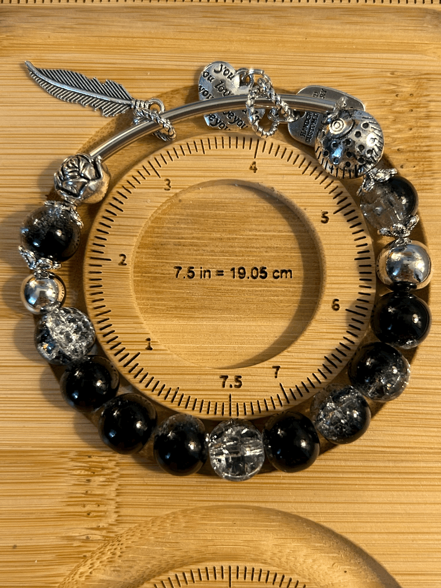 Black and silver glass bead bracelet