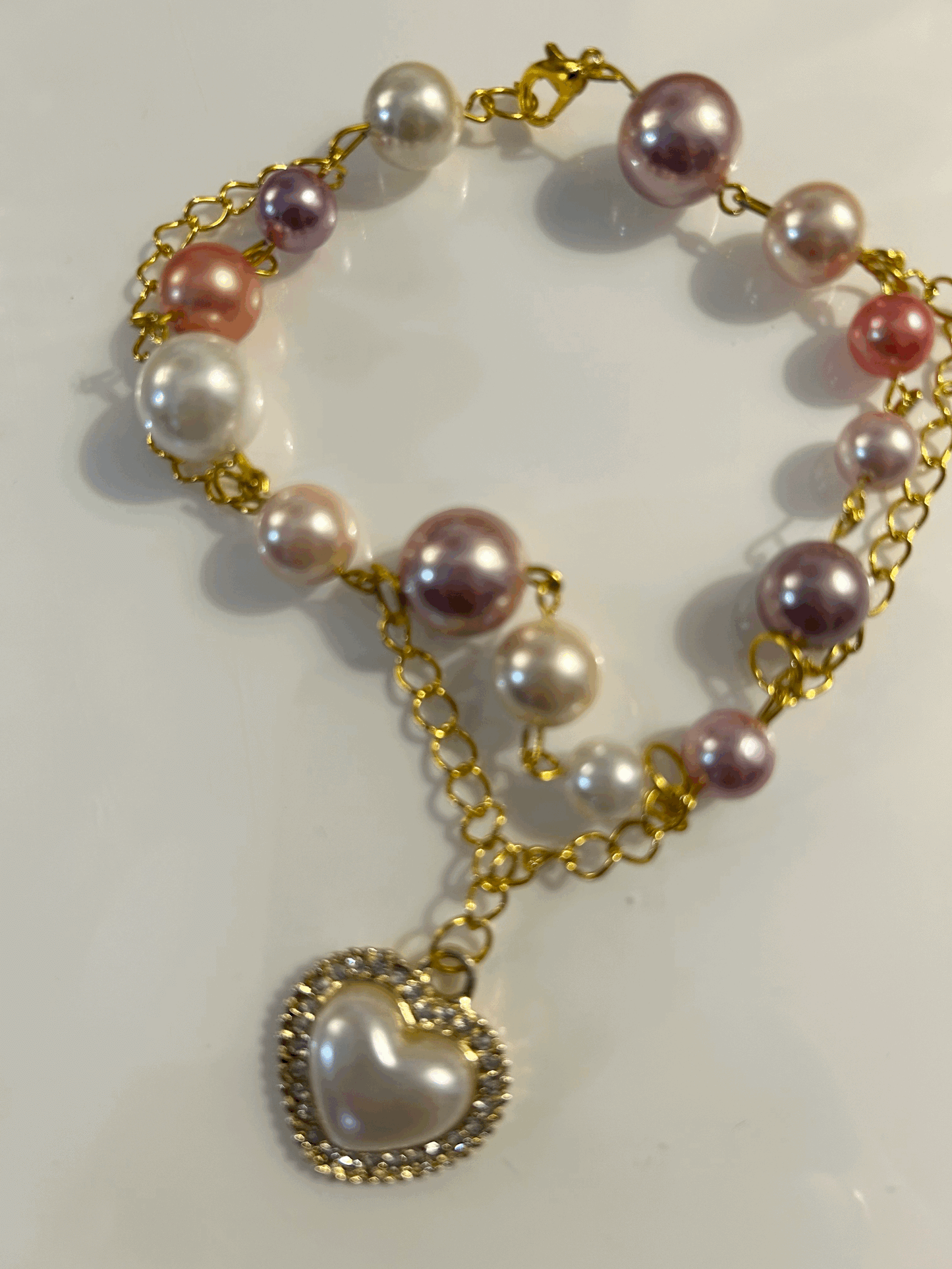 Pink, purple and cream pearl bracelet