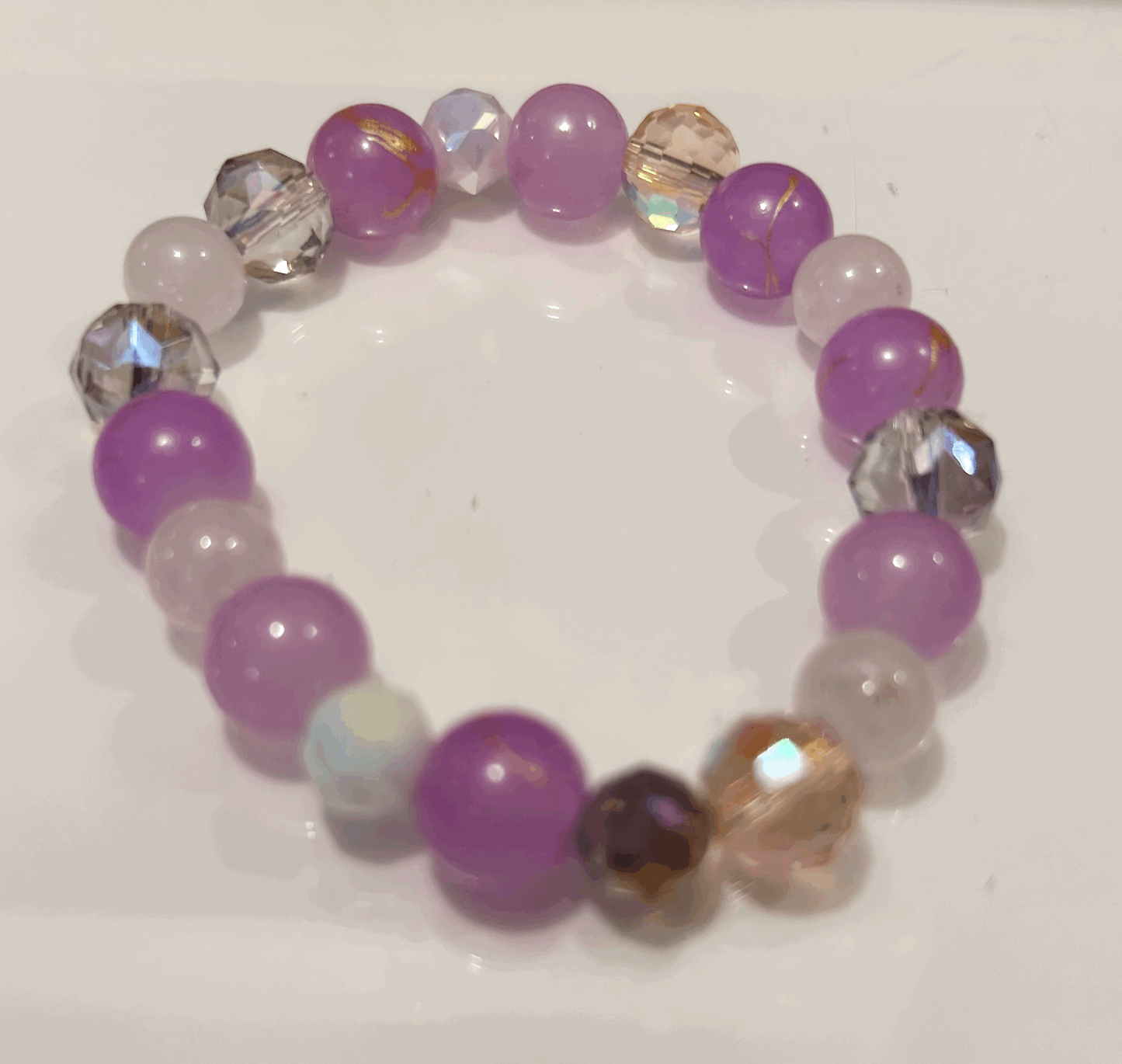 Pink and purple and white crystal glass bracelet