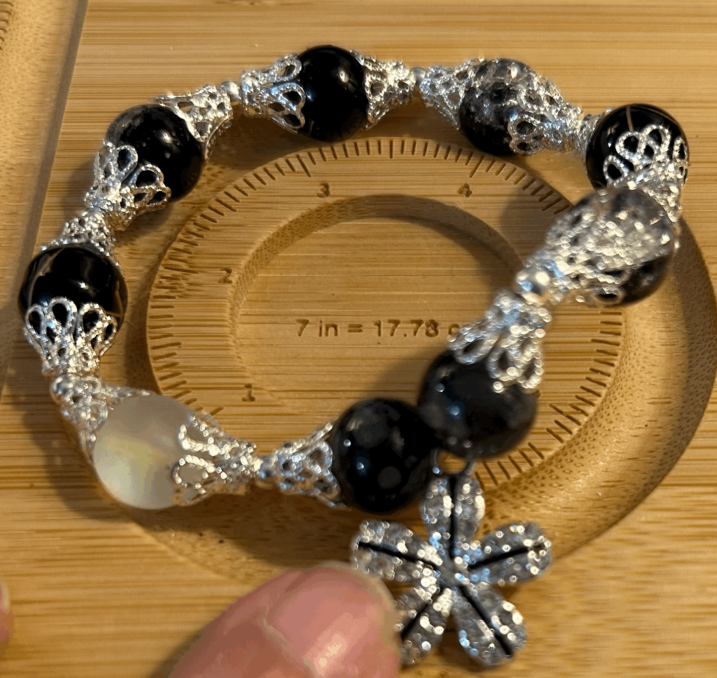 Black and white flower bracelet
