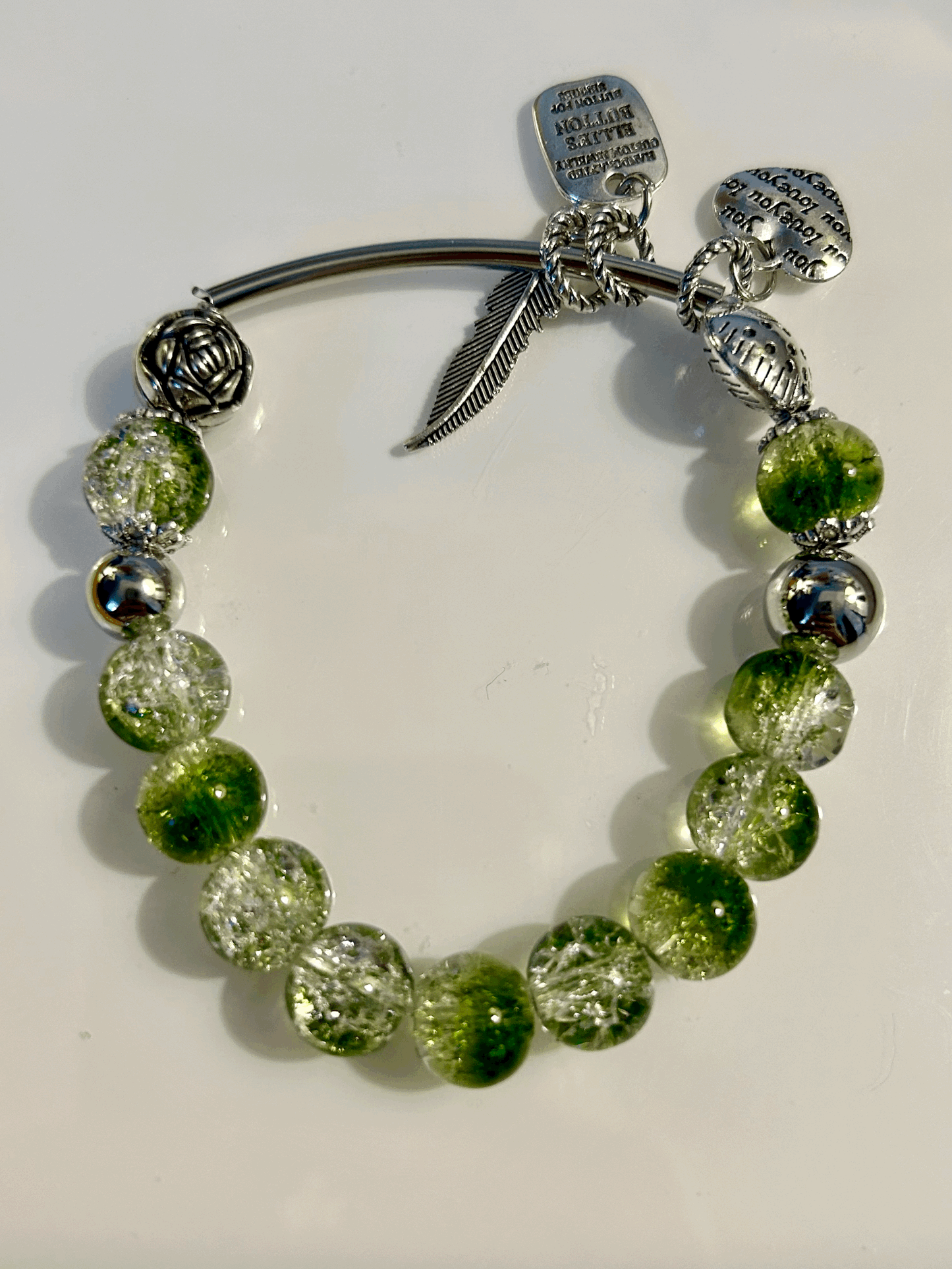 Green glass bead bracelet