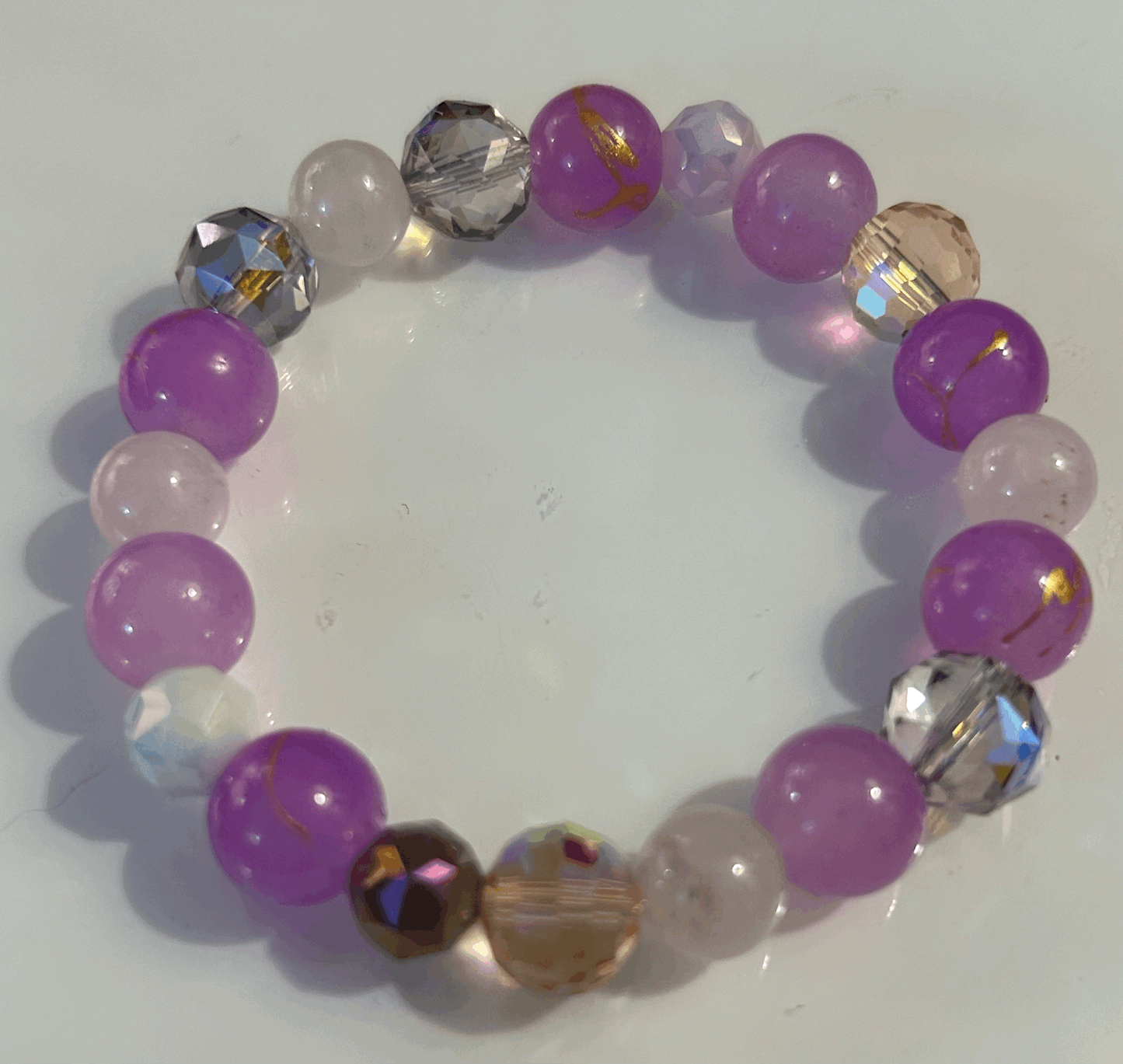 Pink and purple and white crystal glass bracelet