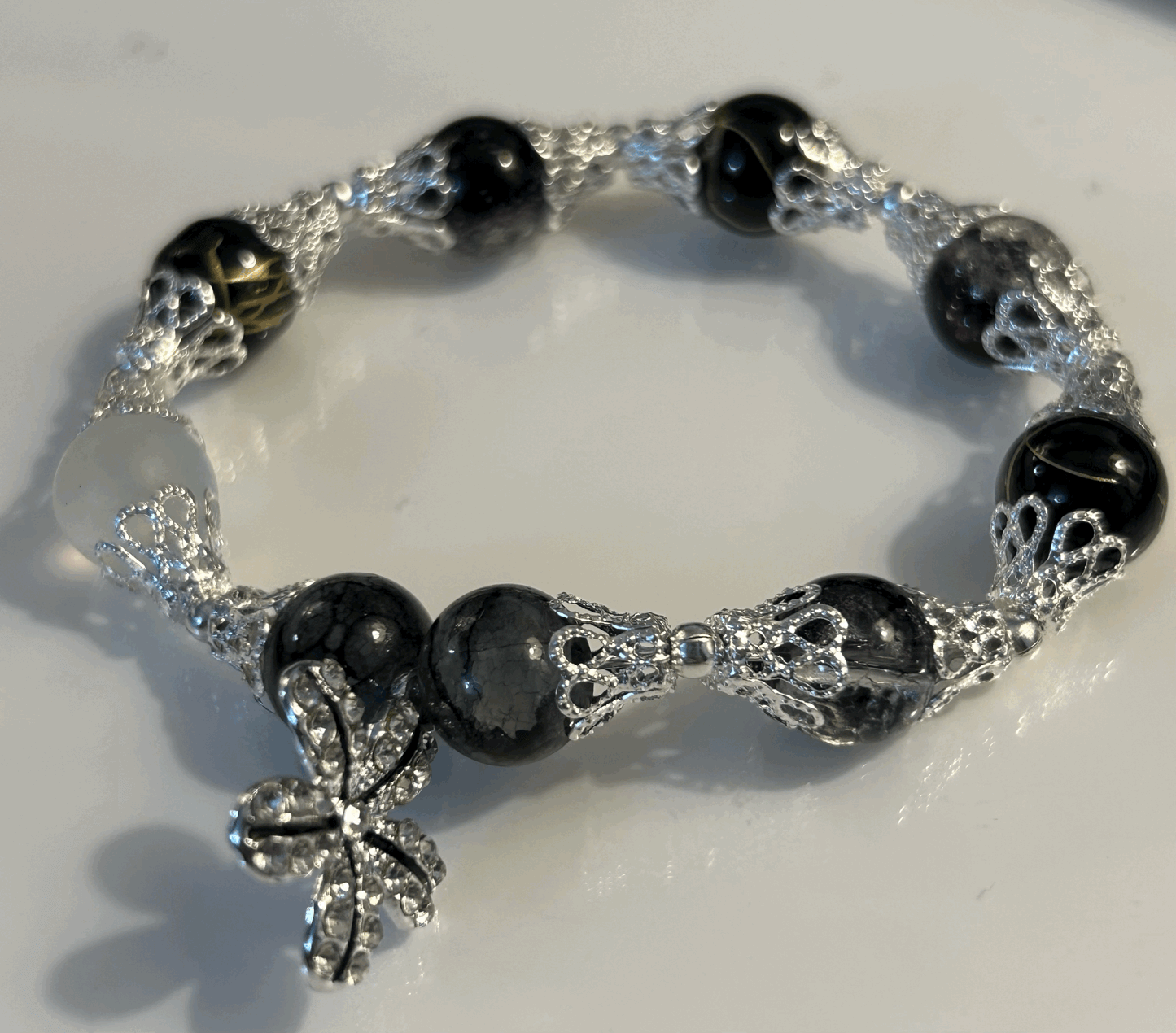 Black and white flower bracelet
