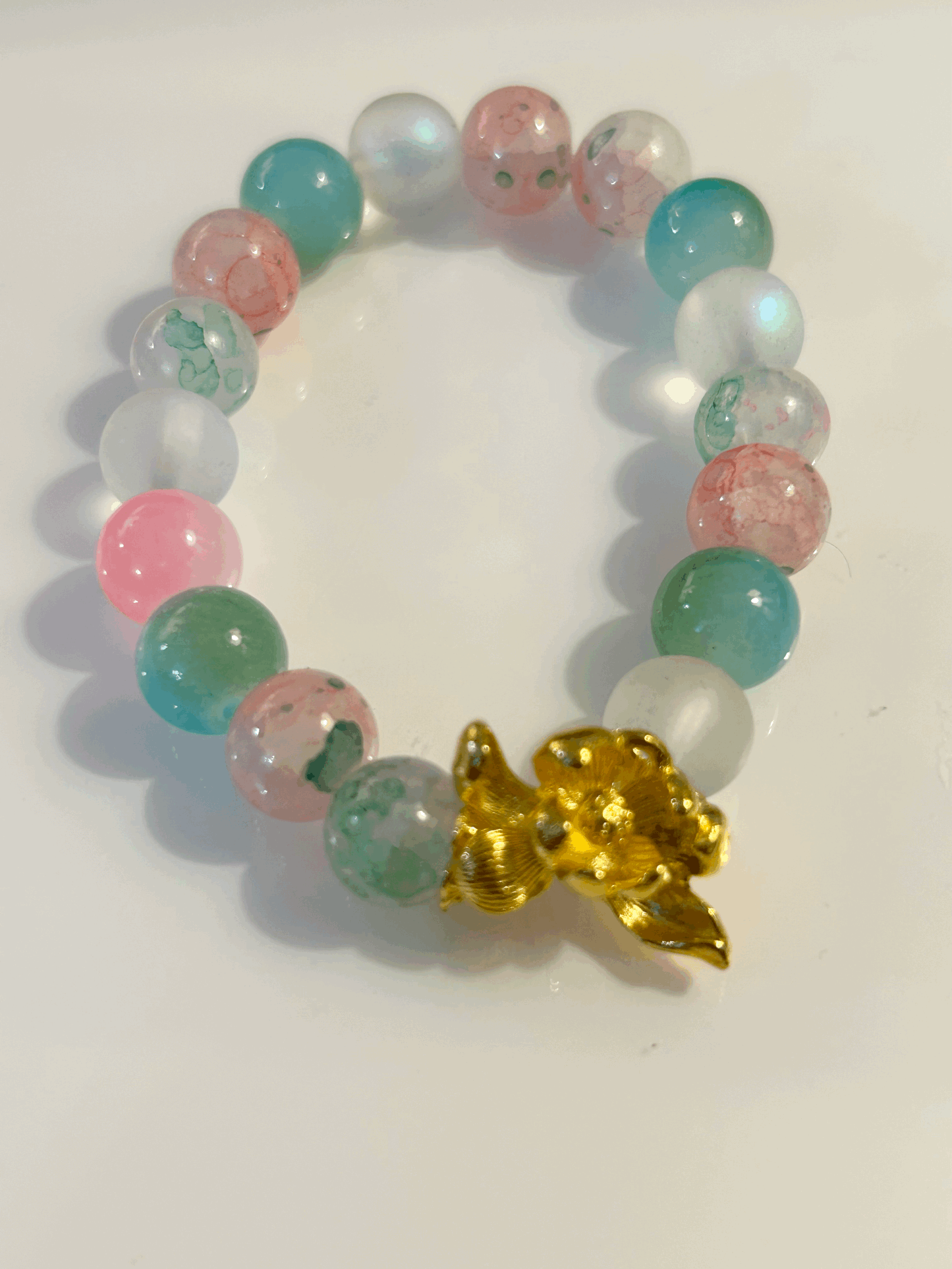Pink and green lotus flower bracelet