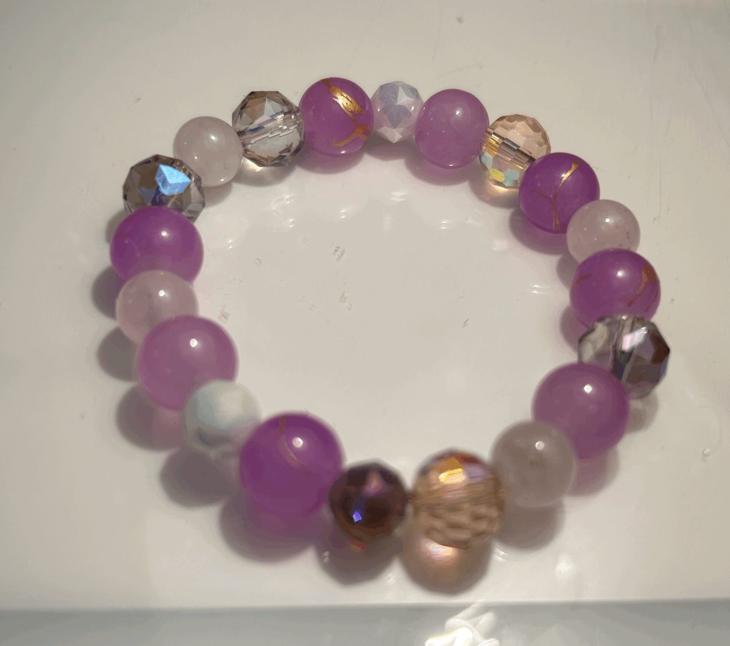 Pink and purple and white crystal glass bracelet