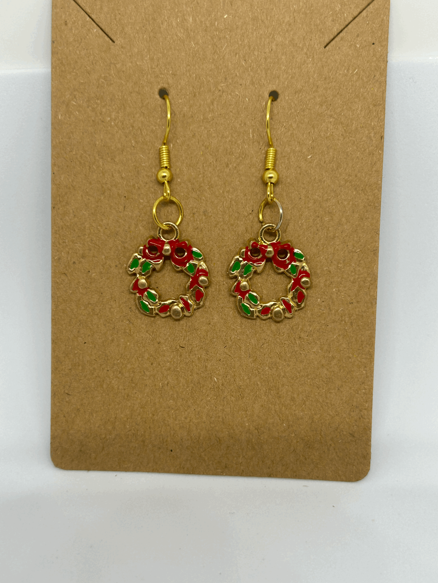 Red and gold mini wreath earrings