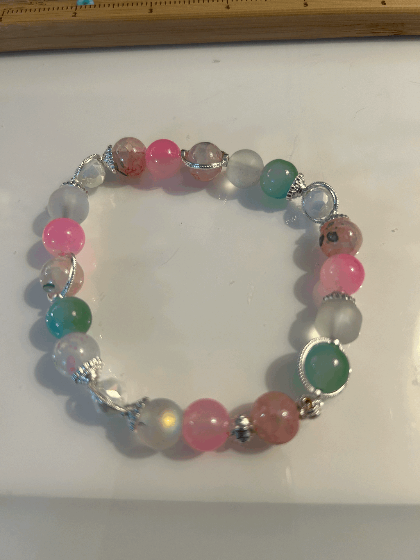 Pink, Green and Silver Bracelet