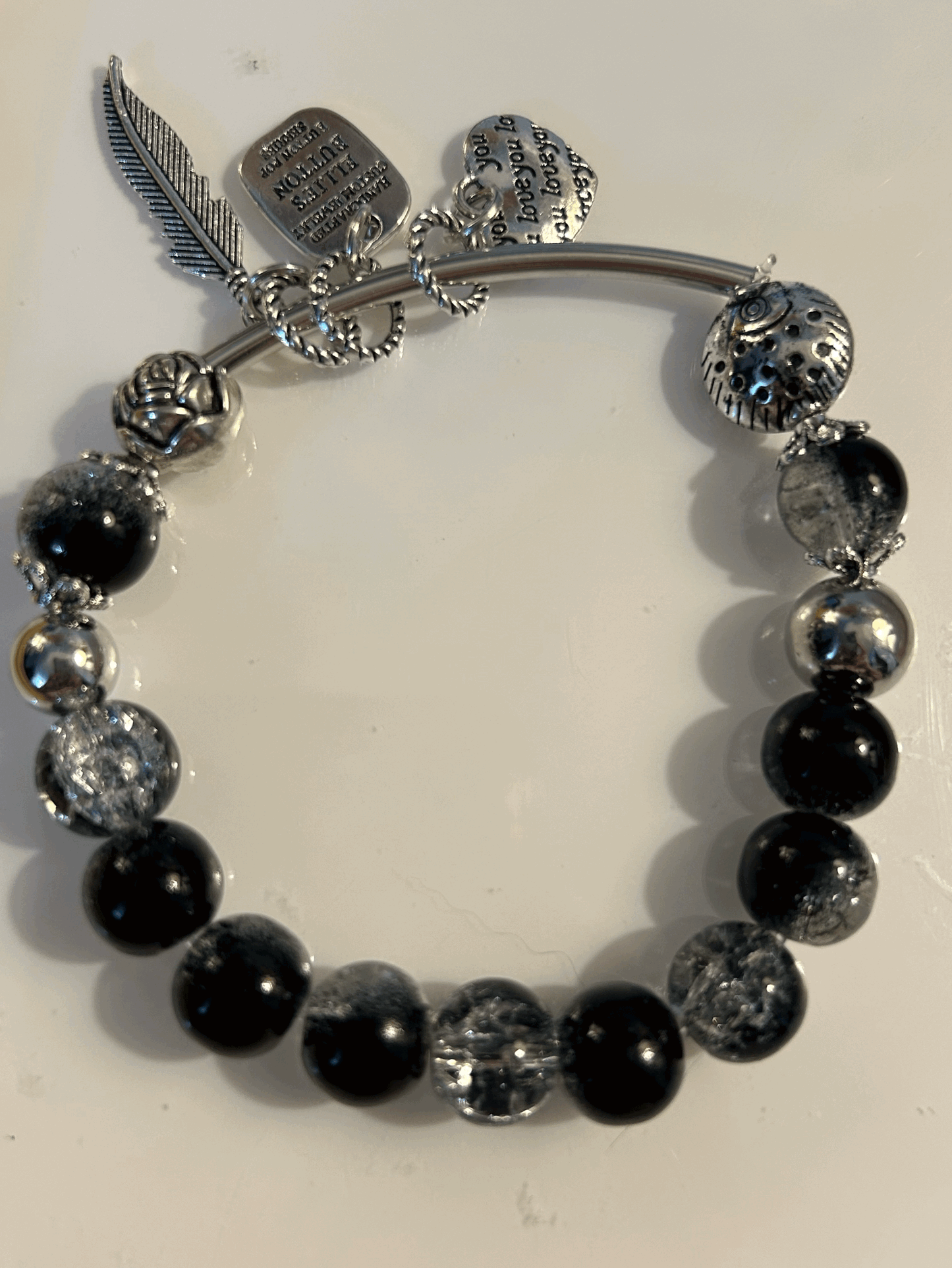 Black and silver glass bead bracelet