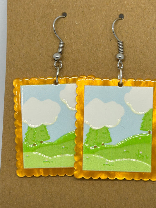 Acrylic park theme painting earring