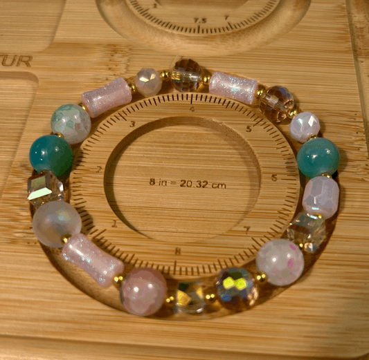 Pink and green glass bead bracelet