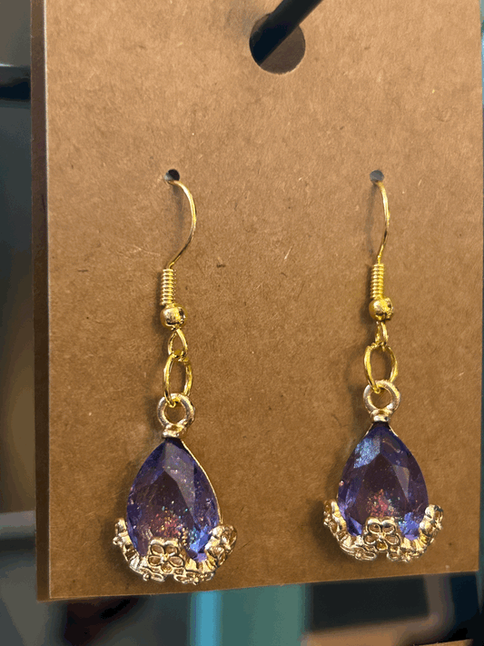 Purple flower tear drop earring