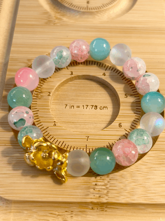 Pink and green lotus flower bracelet
