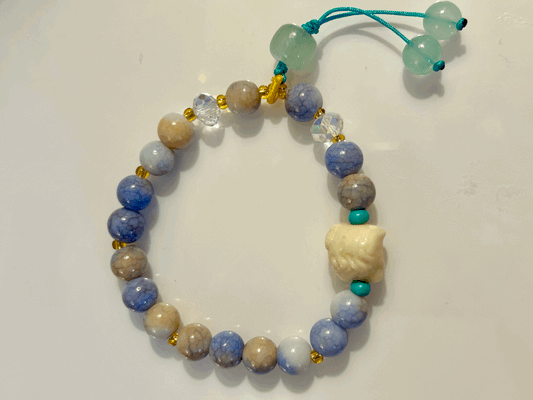 Blue and Cream Glass Bracelet