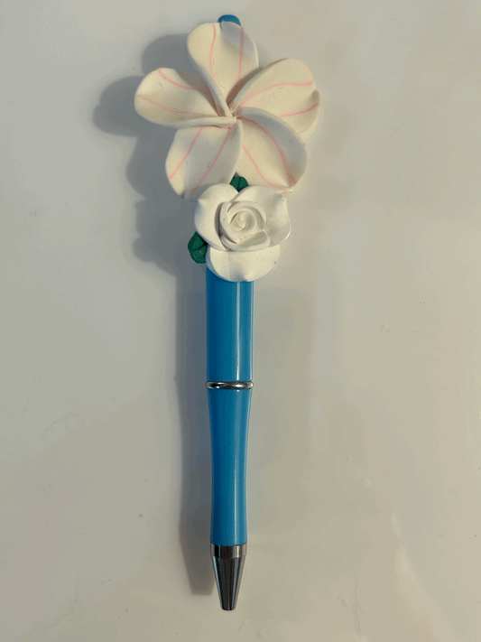 White flower ball point pen