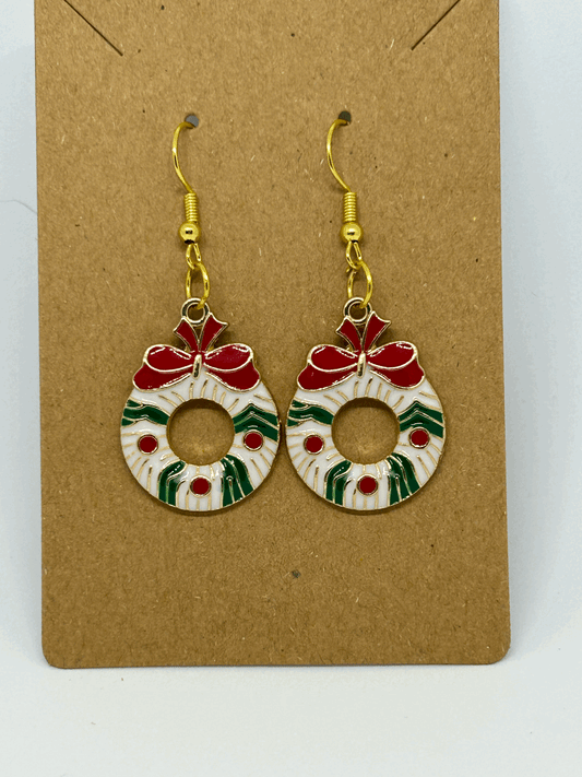 White and Green Wreath earrings