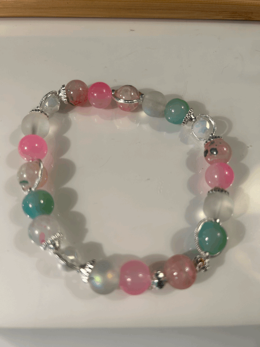 Pink, Green and Silver Bracelet